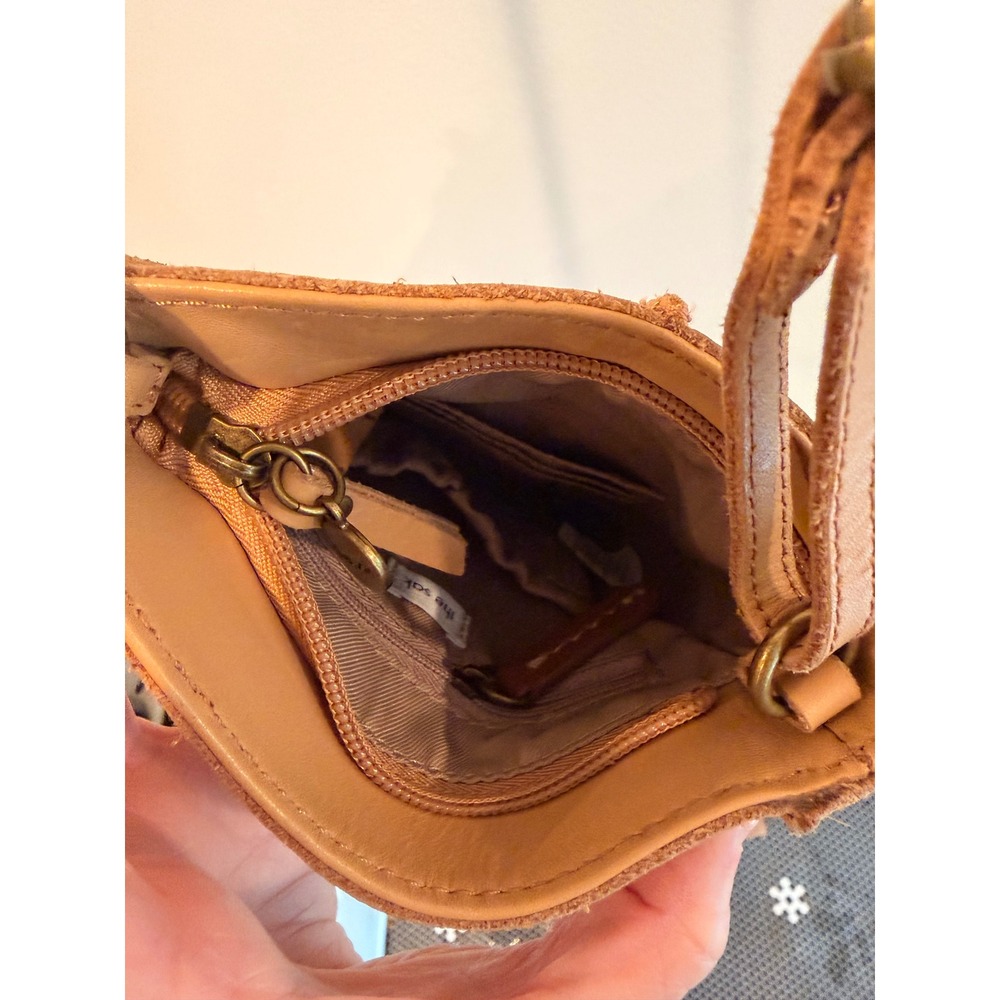 The Sak Leather Crossbody Bag Tan Whipstitch Boho Small Bucket Purse - Picture 4 of 6
